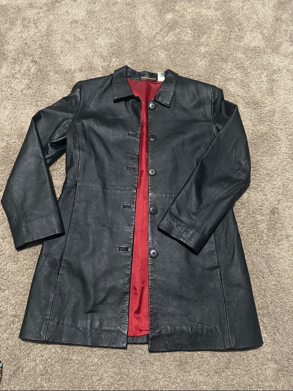 VTG Black Leather Button-Front Coat
